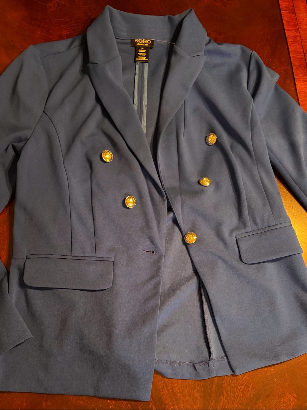 Soho Cobalt Blue Single-Breasted Blazer with Gold Buttons
